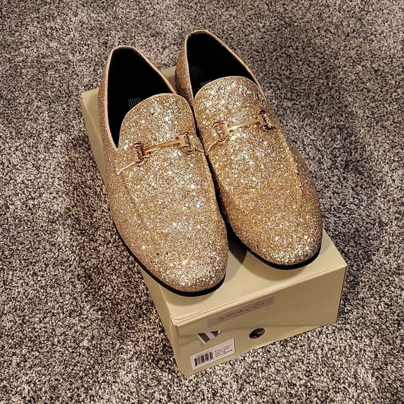 Bravo Shoes | Gold Glitter Men's Oxford Slipper Dress Shoes | Color: Gold | Size: 12 | Cmaird's Closet